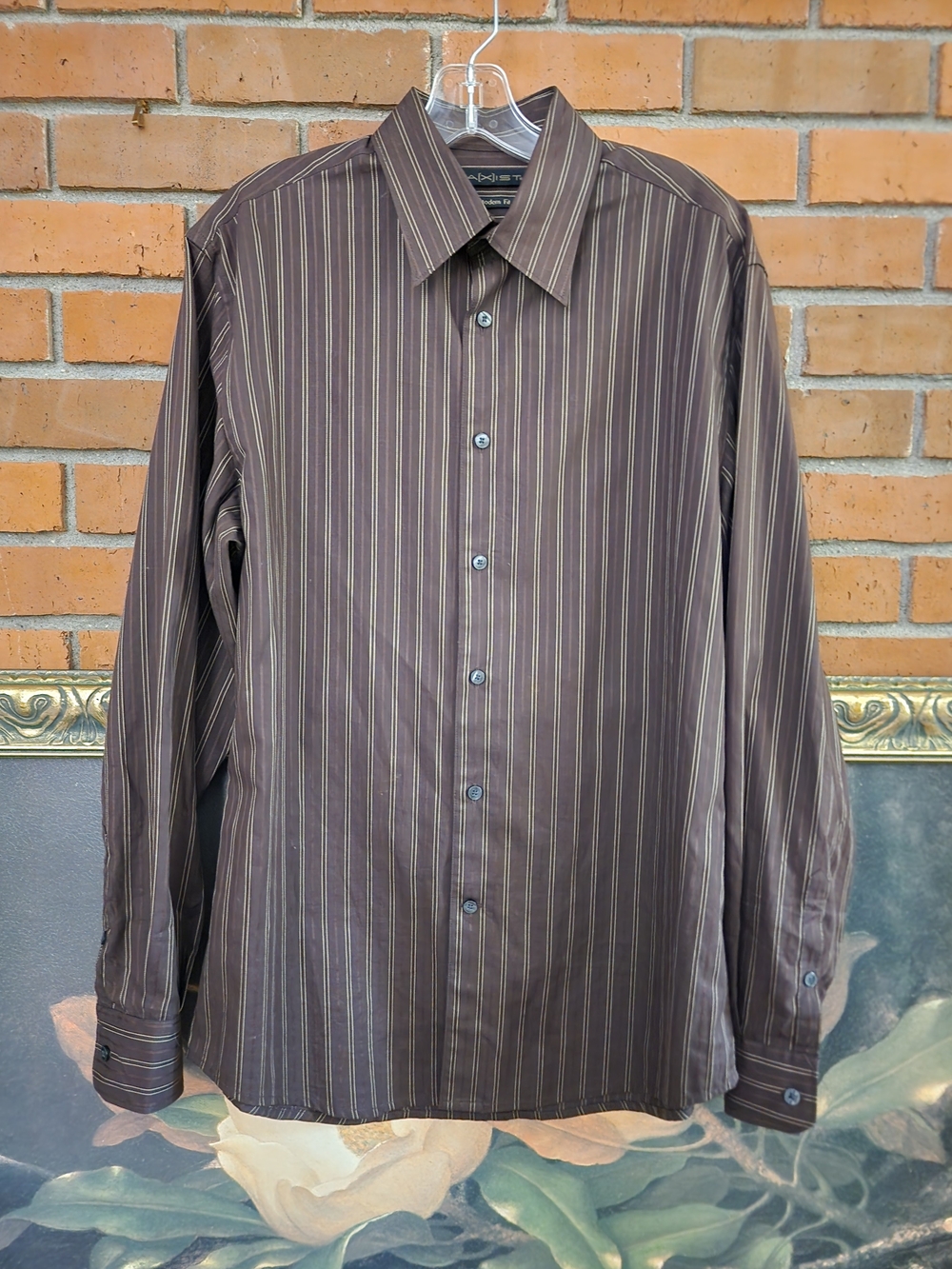 Axist Men's Brown Striped Dress Shirt